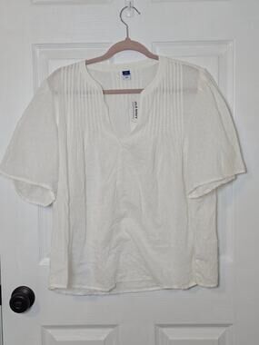 Old Navy White Swiss Dot Pintuck Blouse NWT Large Tall Boho Cottagecore Top